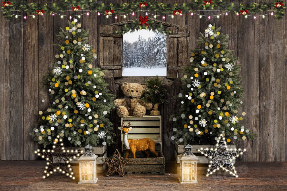 Kate Christmas Tree Backdrop Bokeh Chalet Snow Window for Photography - Kate Backdrop AU