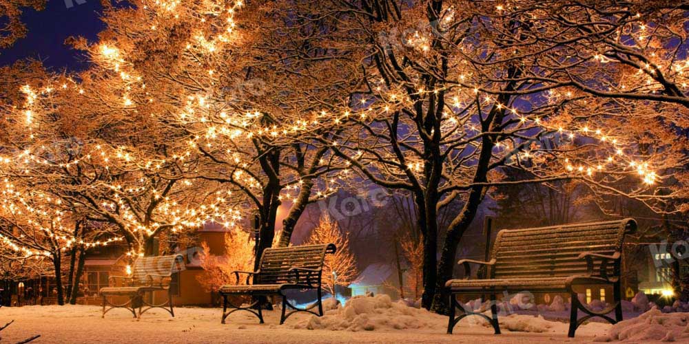 Kate Christmas Park Backdrop Bench Nature Decorate Designed by Chain Photography - Kate Backdrop AU