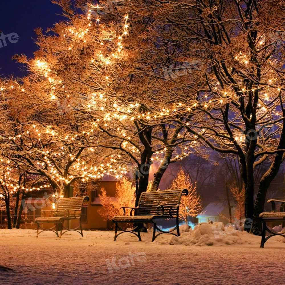 Kate Christmas Park Backdrop Bench Nature Decorate Designed by Chain Photography - Kate Backdrop AU