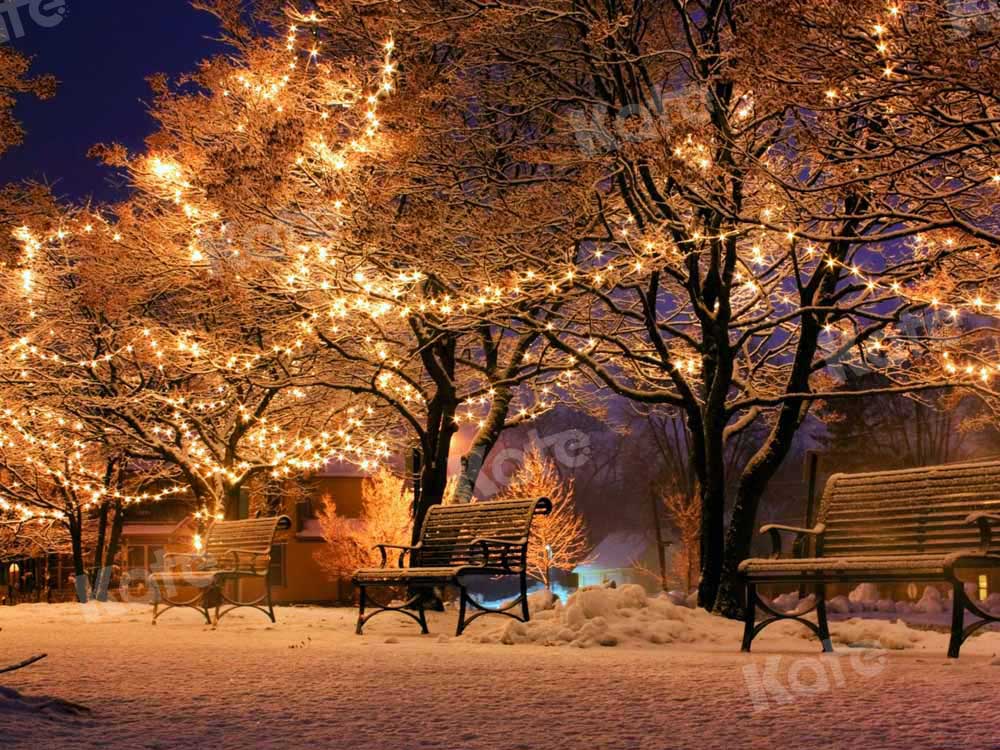 Kate Christmas Park Backdrop Bench Nature Decorate Designed by Chain Photography - Kate Backdrop AU