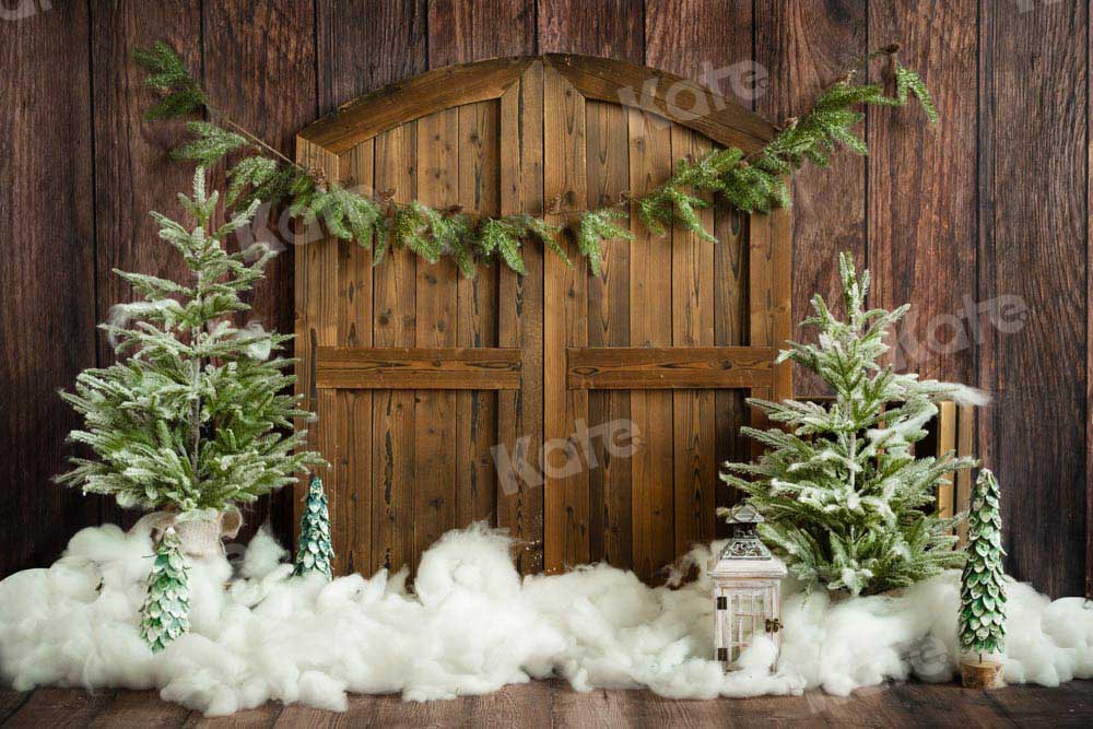 Kate Christmas Tree Backdrop Wood Barn Door Designed by Emetselch - Kate Backdrop AU