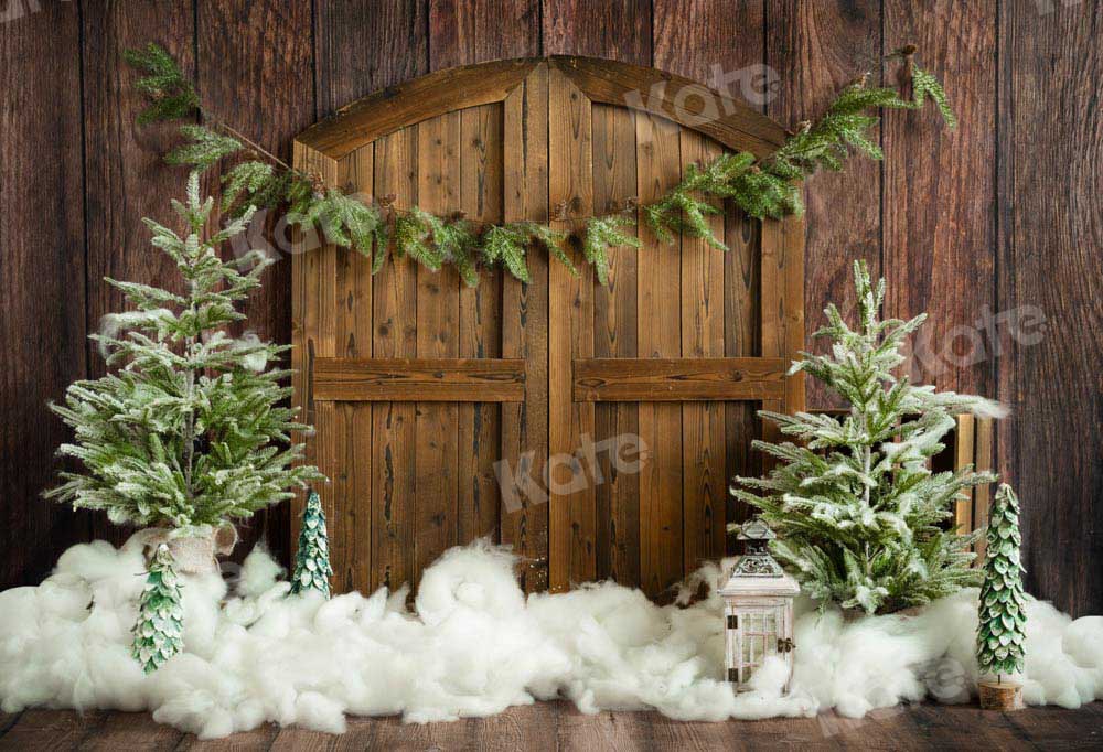 Kate Christmas Tree Backdrop Wood Barn Door Designed by Emetselch - Kate Backdrop AU