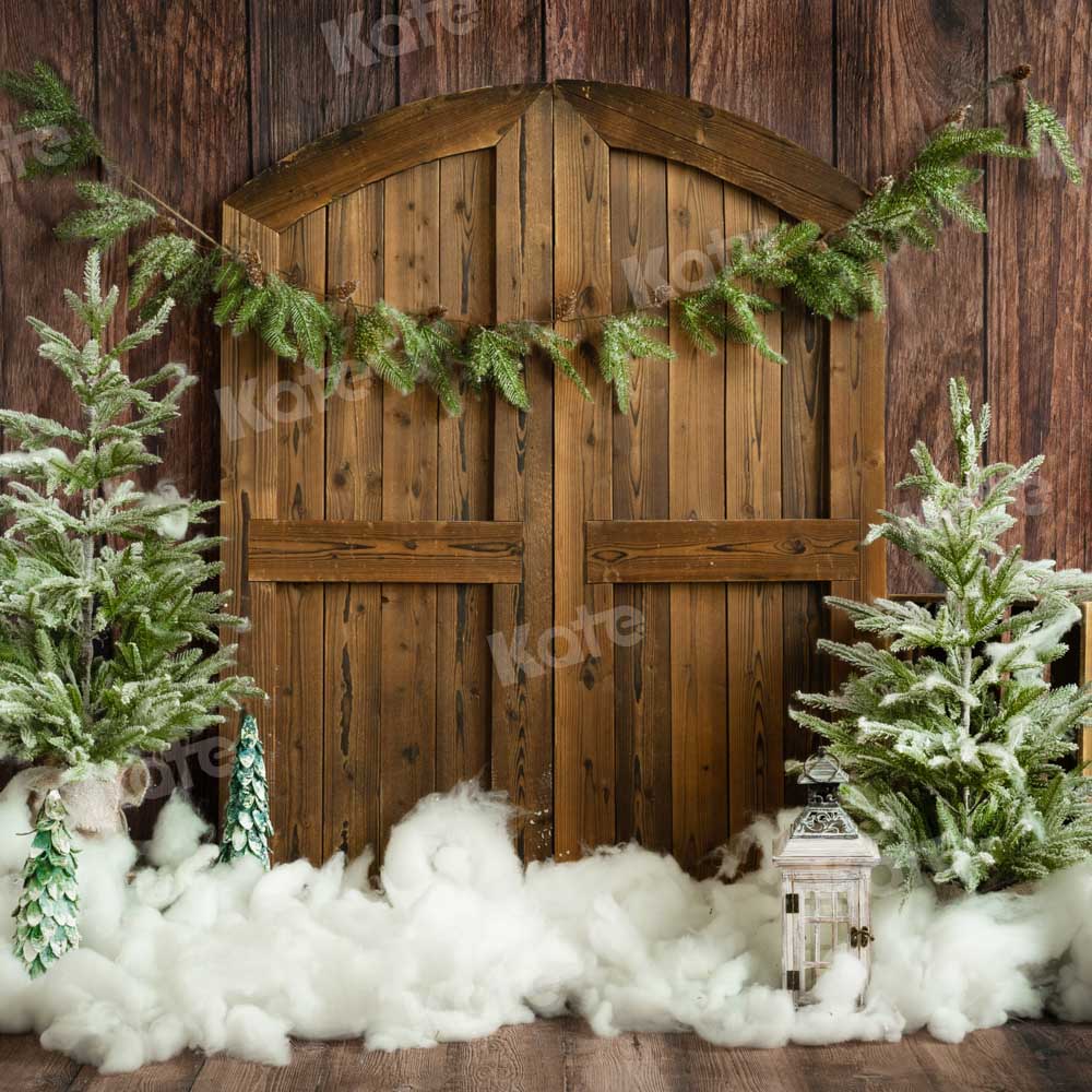 Kate Christmas Tree Backdrop Wood Barn Door Designed by Emetselch - Kate Backdrop AU