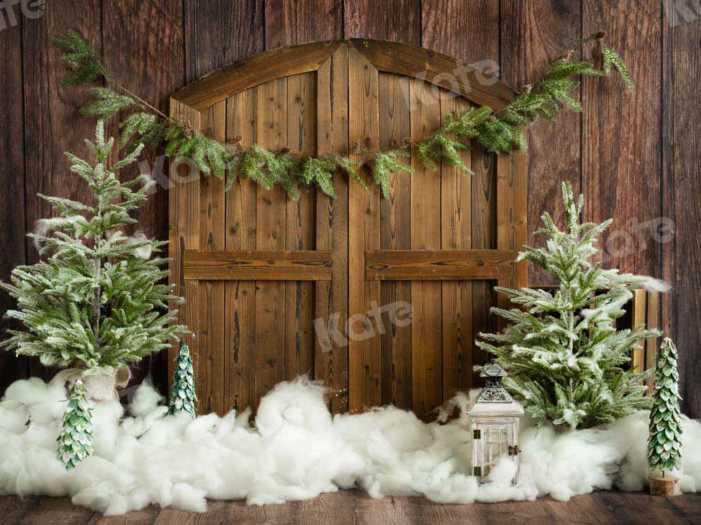 Kate Christmas Tree Backdrop Wood Barn Door Designed by Emetselch - Kate Backdrop AU