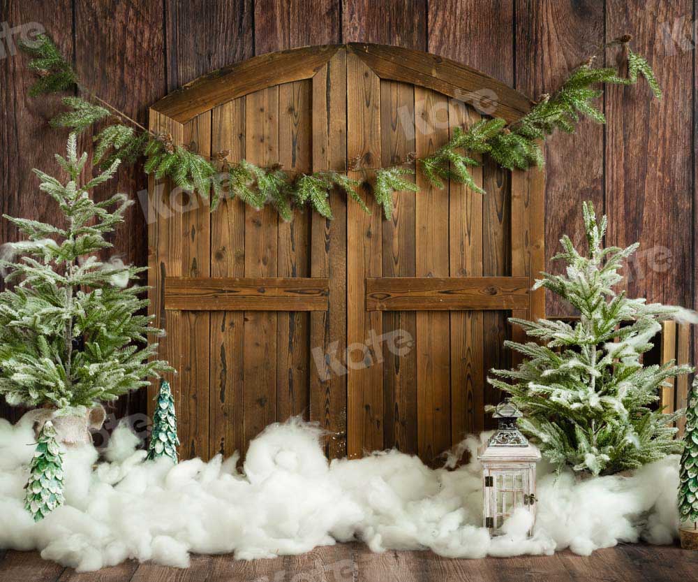 Kate Christmas Tree Backdrop Wood Barn Door Designed by Emetselch - Kate Backdrop AU