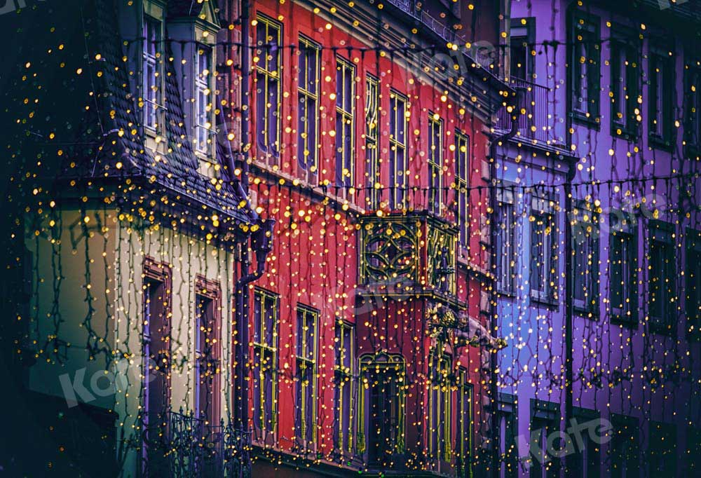 Kate Christmas Street Backdrop Town Small Lights Designed by Chain Photography - Kate Backdrop AU