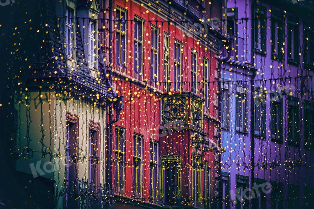 Kate Christmas Street Backdrop Town Small Lights Designed by Chain Photography - Kate Backdrop AU