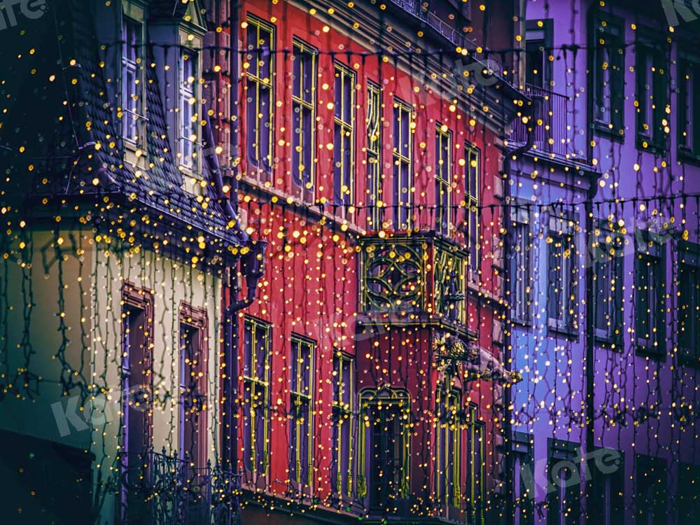 Kate Christmas Street Backdrop Town Small Lights Designed by Chain Photography - Kate Backdrop AU