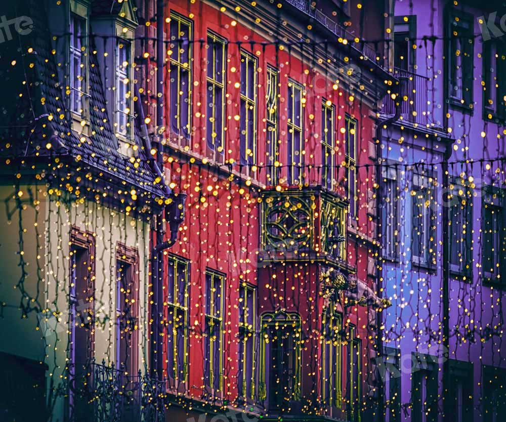 Kate Christmas Street Backdrop Town Small Lights Designed by Chain Photography - Kate Backdrop AU