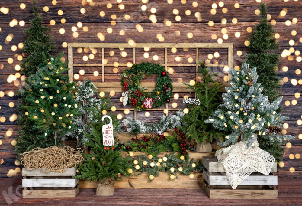 Kate Christmas Tree Backdrop Wood Grain Bokeh Designed by Emetselch - Kate Backdrop AU