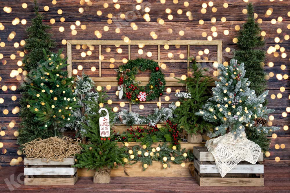 Kate Christmas Tree Backdrop Wood Grain Bokeh Designed by Emetselch - Kate Backdrop AU