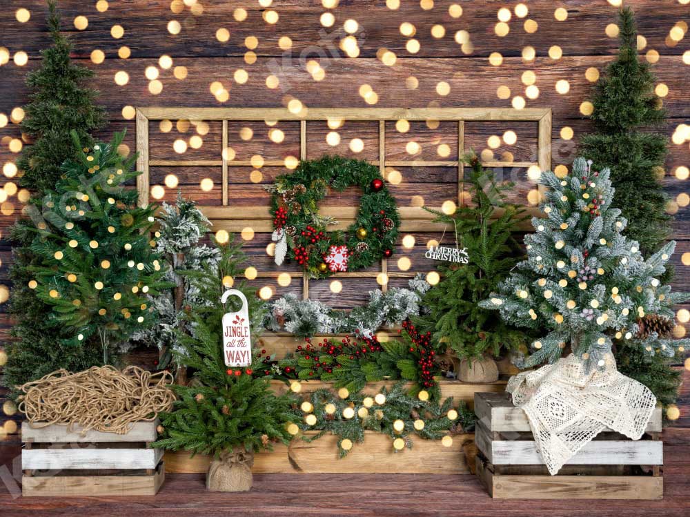 Kate Christmas Tree Backdrop Wood Grain Bokeh Designed by Emetselch - Kate Backdrop AU