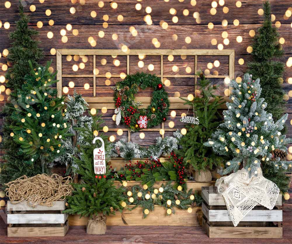 Kate Christmas Tree Backdrop Wood Grain Bokeh Designed by Emetselch - Kate Backdrop AU