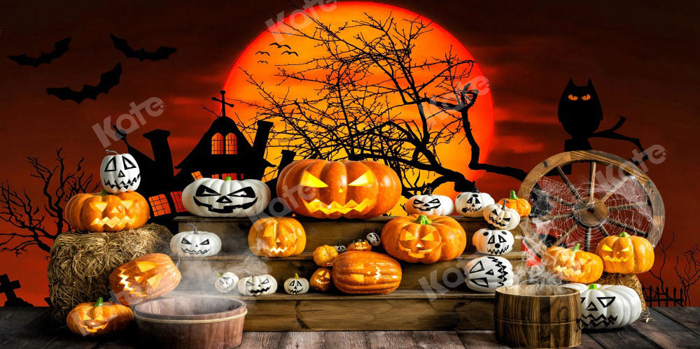 Kate Halloween Pumpkin Backdrop Boy Moon Wood Grain Designed by Emetselch - Kate Backdrop AU
