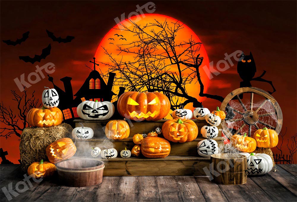 Kate Halloween Pumpkin Backdrop Boy Moon Wood Grain Designed by Emetselch - Kate Backdrop AU