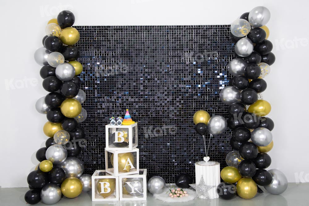 Kate Balloon Biryhday Backdrop Black Gold Cake Smash Party Designed by Emetselch - Kate Backdrop AU