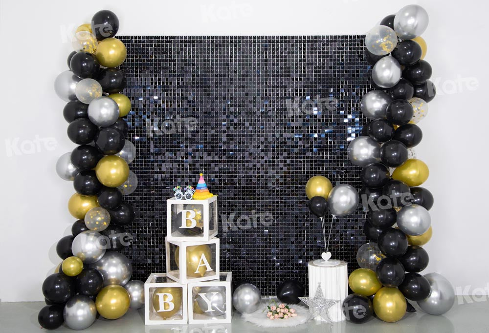 Kate Balloon Biryhday Backdrop Black Gold Cake Smash Party Designed by Emetselch - Kate Backdrop AU