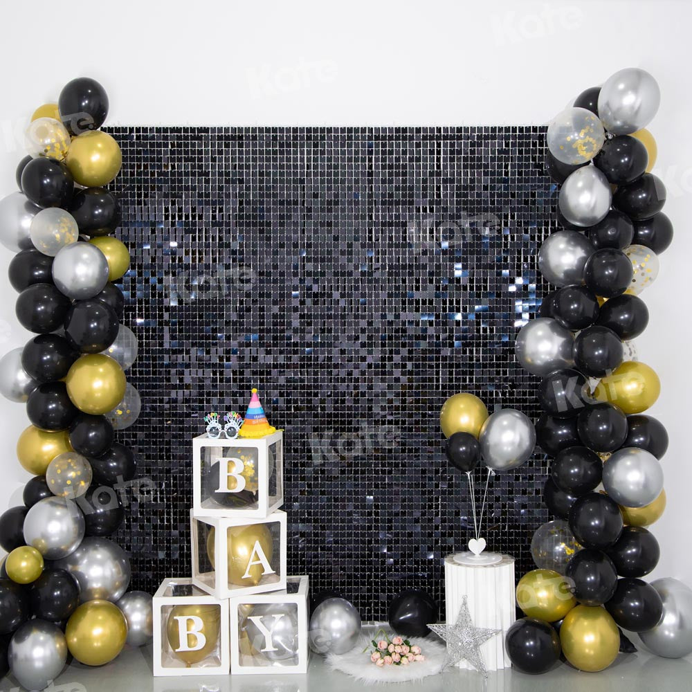 Kate Balloon Biryhday Backdrop Black Gold Cake Smash Party Designed by Emetselch - Kate Backdrop AU