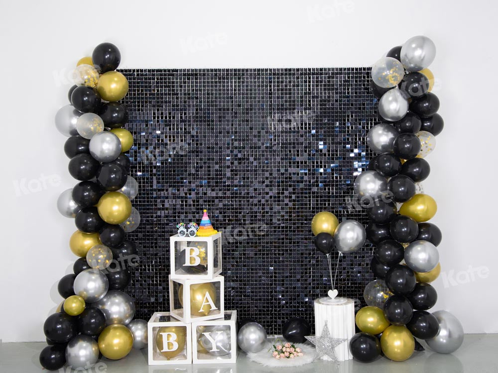 Kate Balloon Biryhday Backdrop Black Gold Cake Smash Party Designed by Emetselch - Kate Backdrop AU