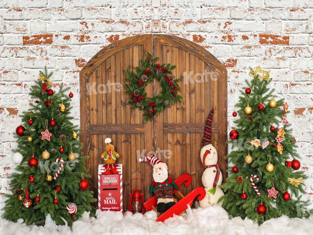 Kate Christmas Backdrop Brick Wall Barn Door Designed by Emetselch - Kate Backdrop AU