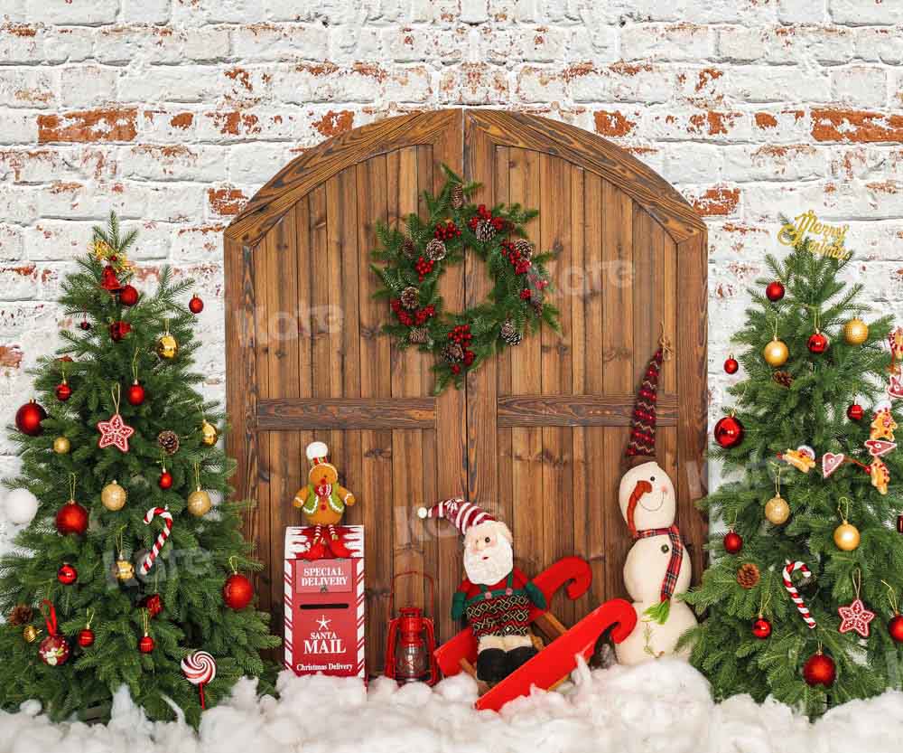 Kate Christmas Backdrop Brick Wall Barn Door Designed by Emetselch - Kate Backdrop AU