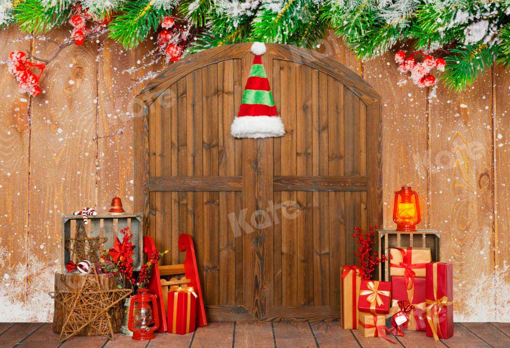 Kate Christmas Gift Backdrop Barn Door Wood Designed by Emetselch - Kate Backdrop AU