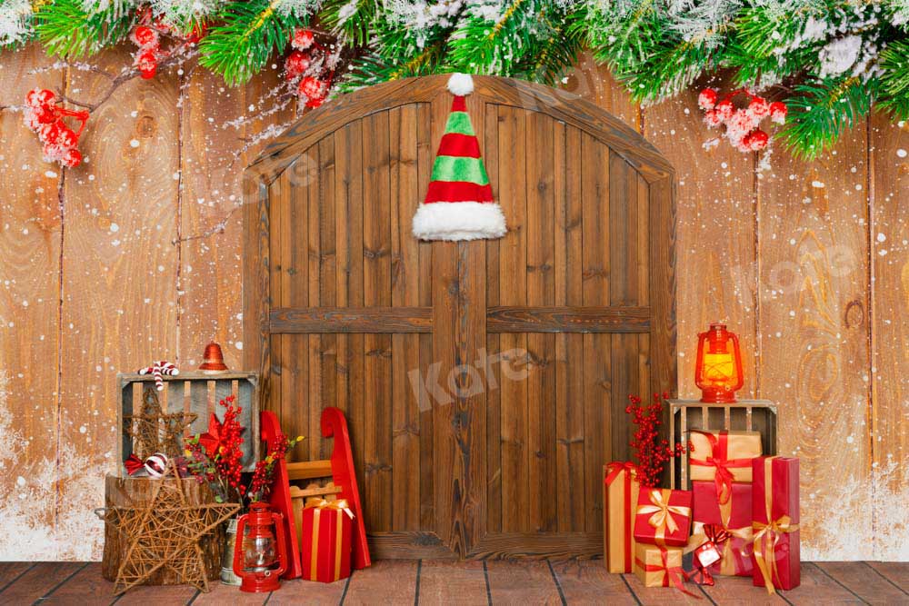 Kate Christmas Gift Backdrop Barn Door Wood Designed by Emetselch - Kate Backdrop AU