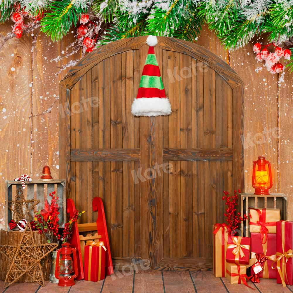 Kate Christmas Gift Backdrop Barn Door Wood Designed by Emetselch - Kate Backdrop AU