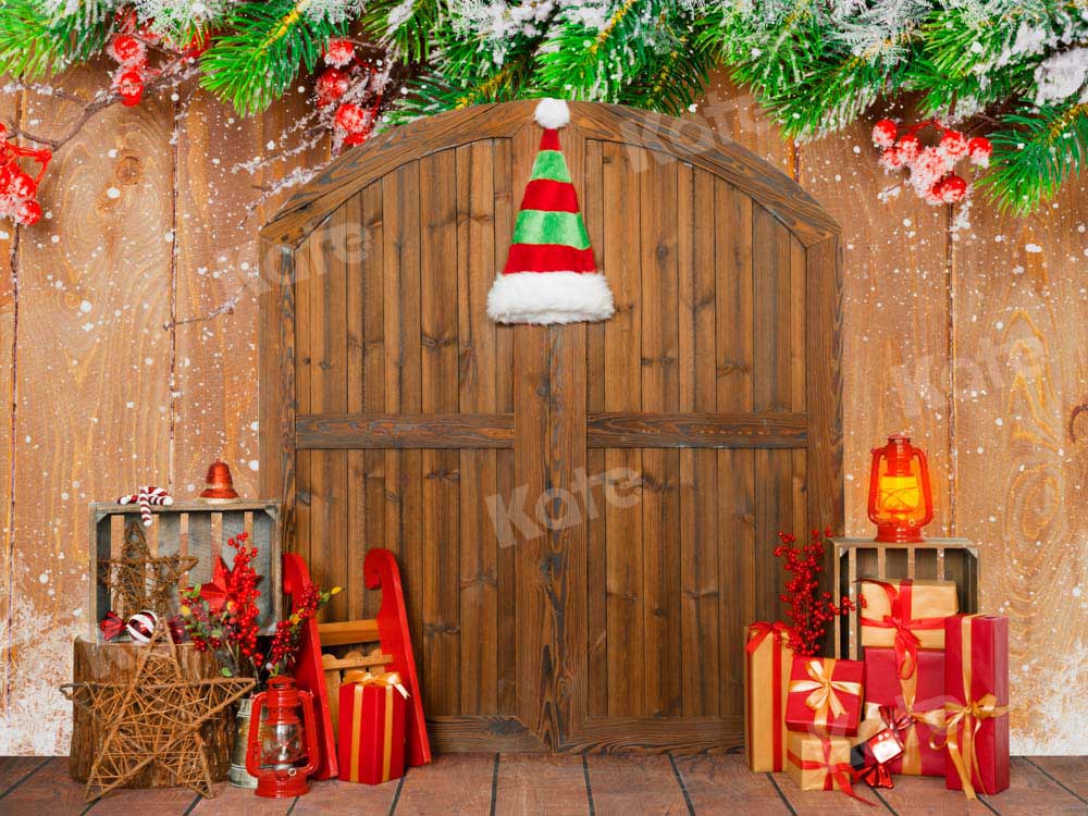 Kate Christmas Gift Backdrop Barn Door Wood Designed by Emetselch - Kate Backdrop AU