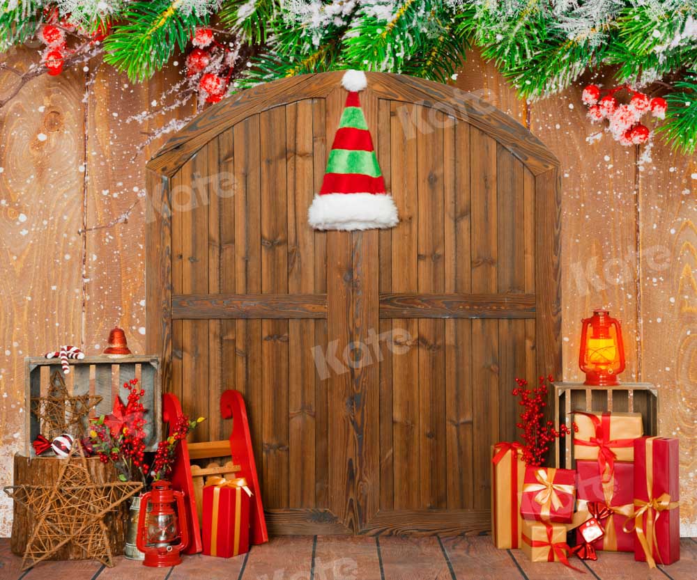 Kate Christmas Gift Backdrop Barn Door Wood Designed by Emetselch - Kate Backdrop AU