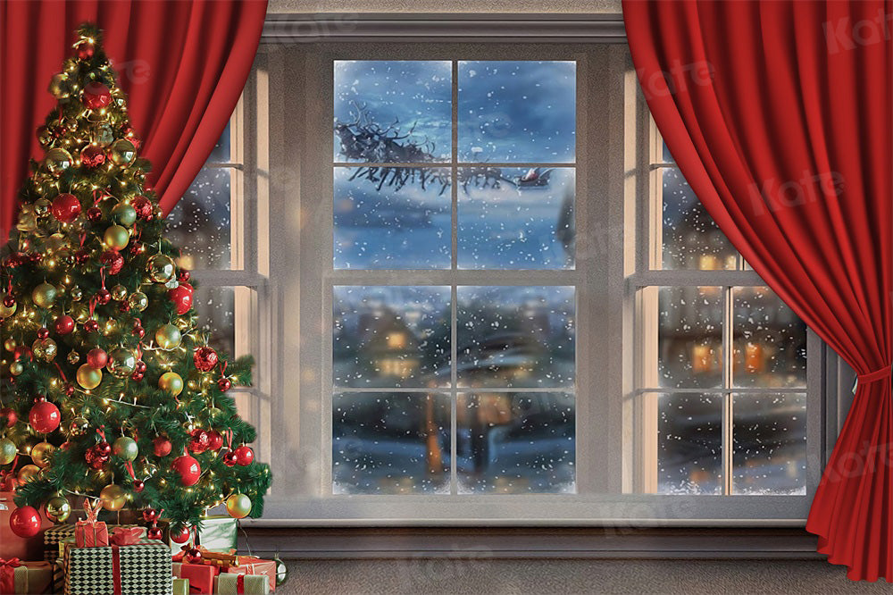 Kate Winter Christmas Backdrop Window Red for Photography - Kate Backdrop AU
