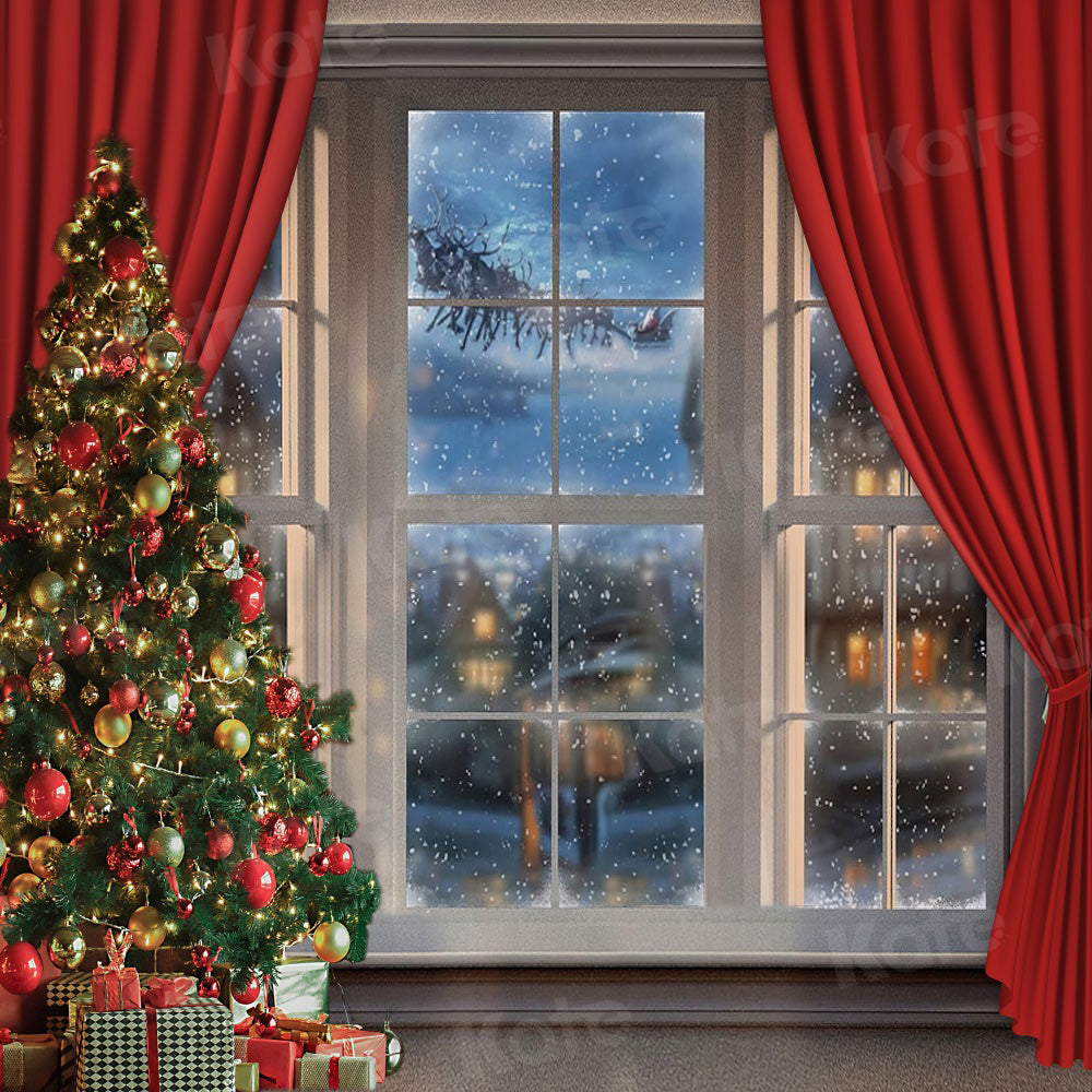 Kate Winter Christmas Backdrop Window Red for Photography - Kate Backdrop AU