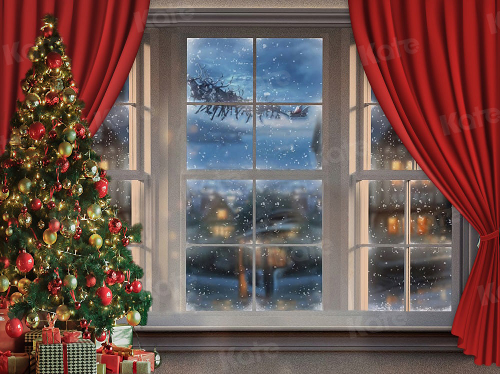 Kate Winter Christmas Backdrop Window Red for Photography - Kate Backdrop AU