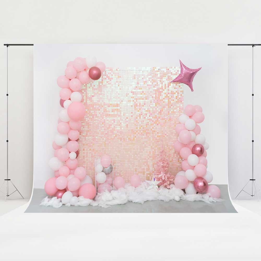 Kate Pink Sequin Wall Backdrop Party Cake Smash Designed by Emetselch(print, non-sequin props) - Kate Backdrop AU