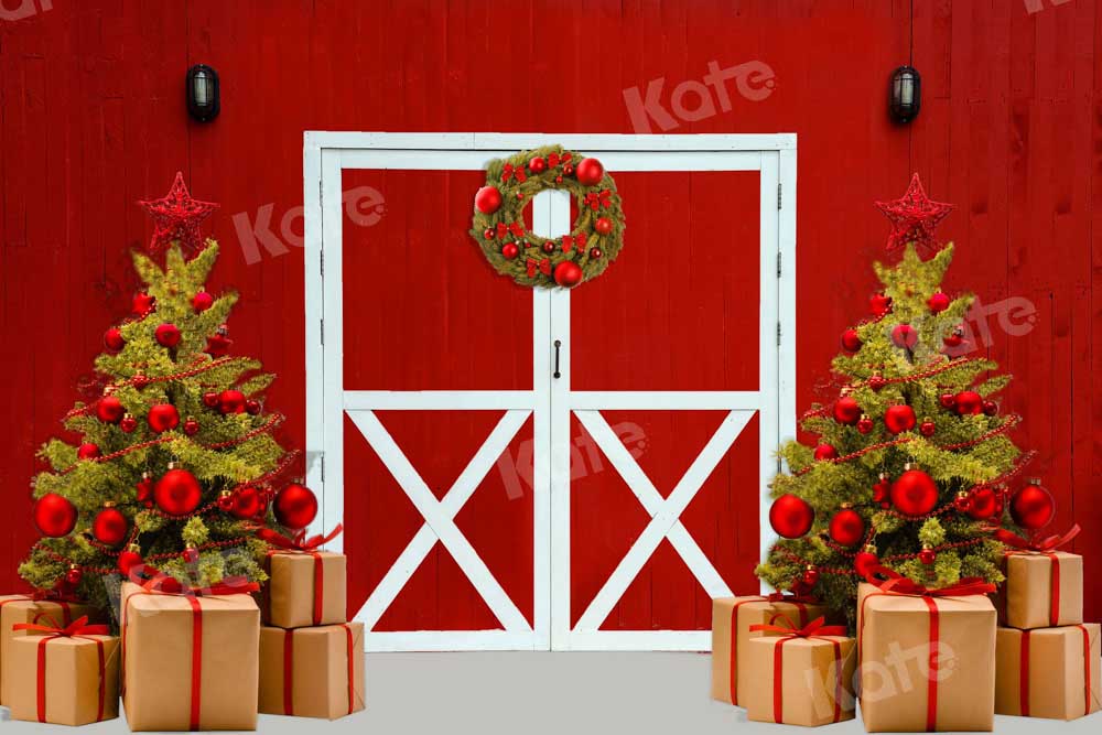 Kate Christmas Gift Backdrop Red Wooden Door Designed by Chain Photography - Kate Backdrop AU