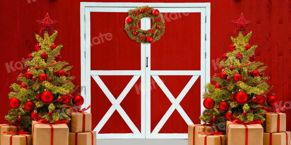Kate Christmas Gift Backdrop Red Wooden Door Designed by Chain Photography - Kate Backdrop AU