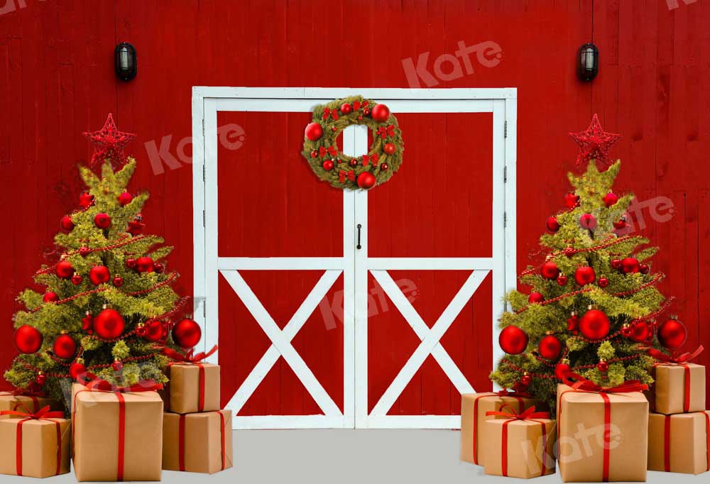 Kate Christmas Gift Backdrop Red Wooden Door Designed by Chain Photography - Kate Backdrop AU