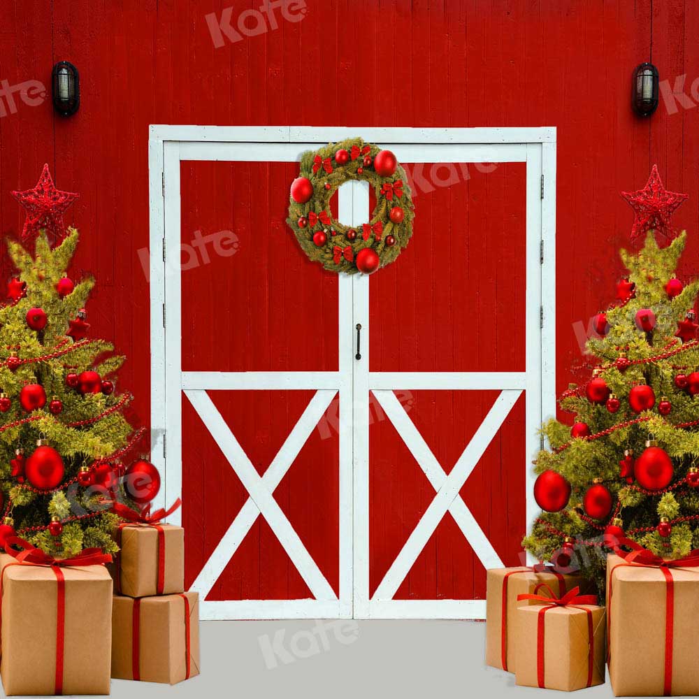Kate Christmas Gift Backdrop Red Wooden Door Designed by Chain Photography - Kate Backdrop AU
