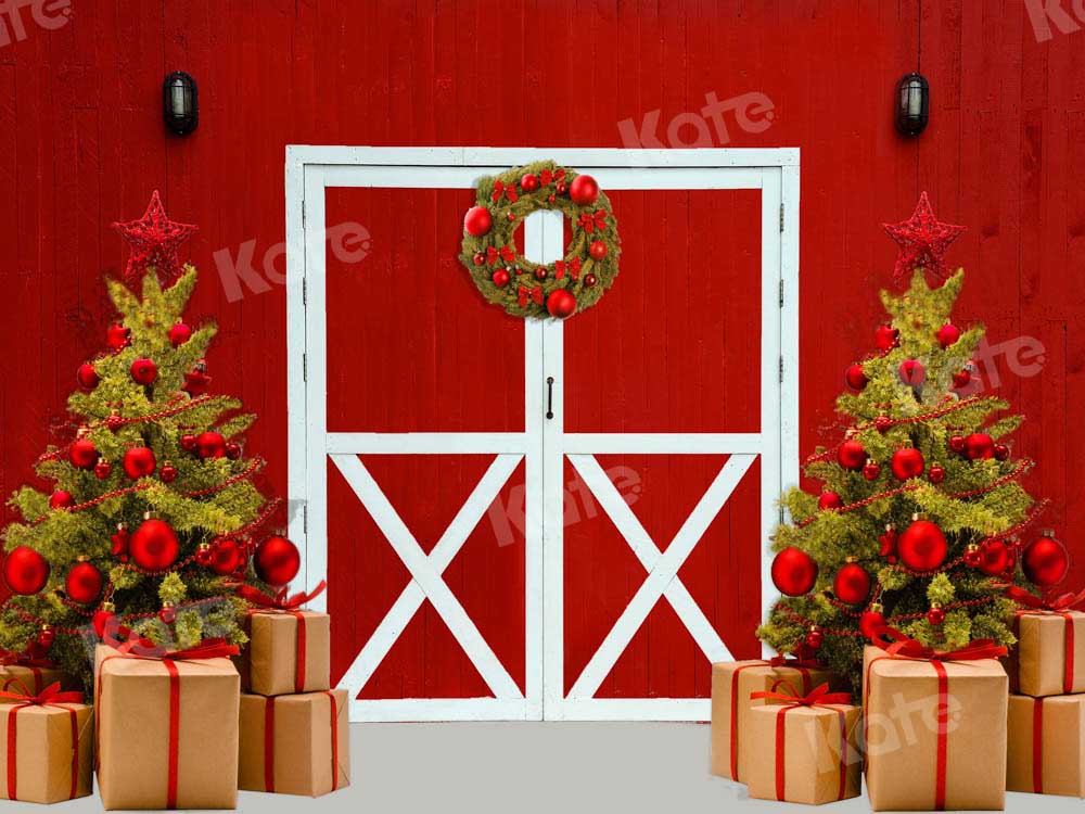 Kate Christmas Gift Backdrop Red Wooden Door Designed by Chain Photography - Kate Backdrop AU