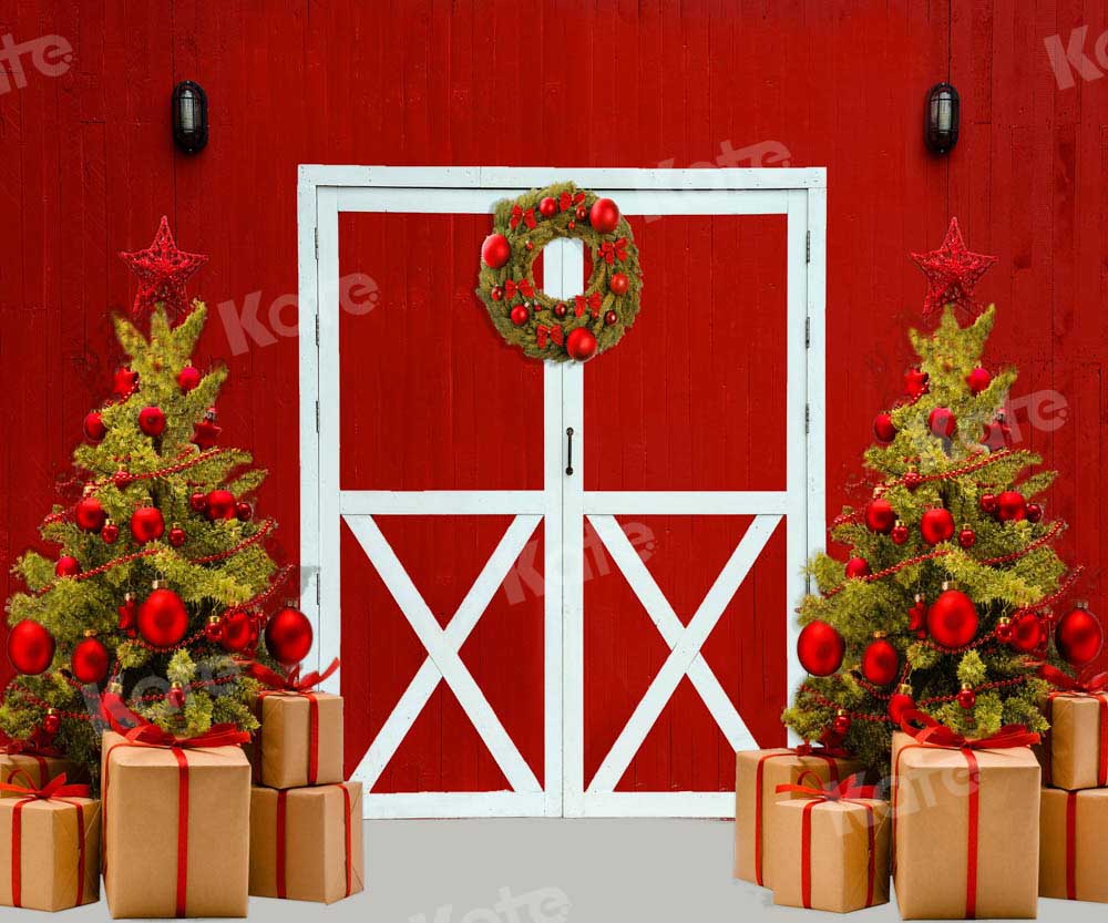 Kate Christmas Gift Backdrop Red Wooden Door Designed by Chain Photography - Kate Backdrop AU