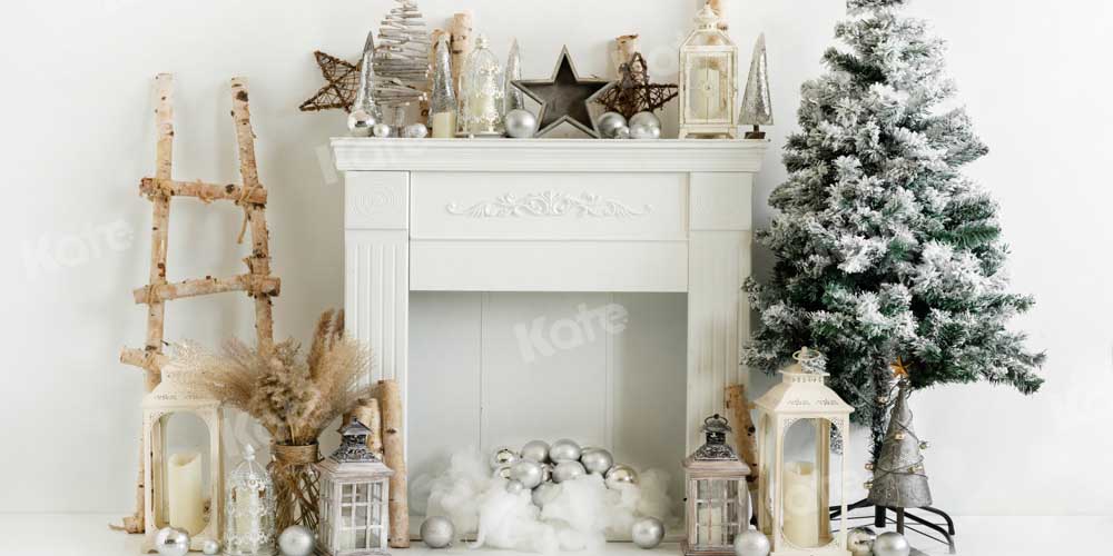 Kate Christmas Fireplace Backdrop White Designed by Emetselch - Kate Backdrop AU