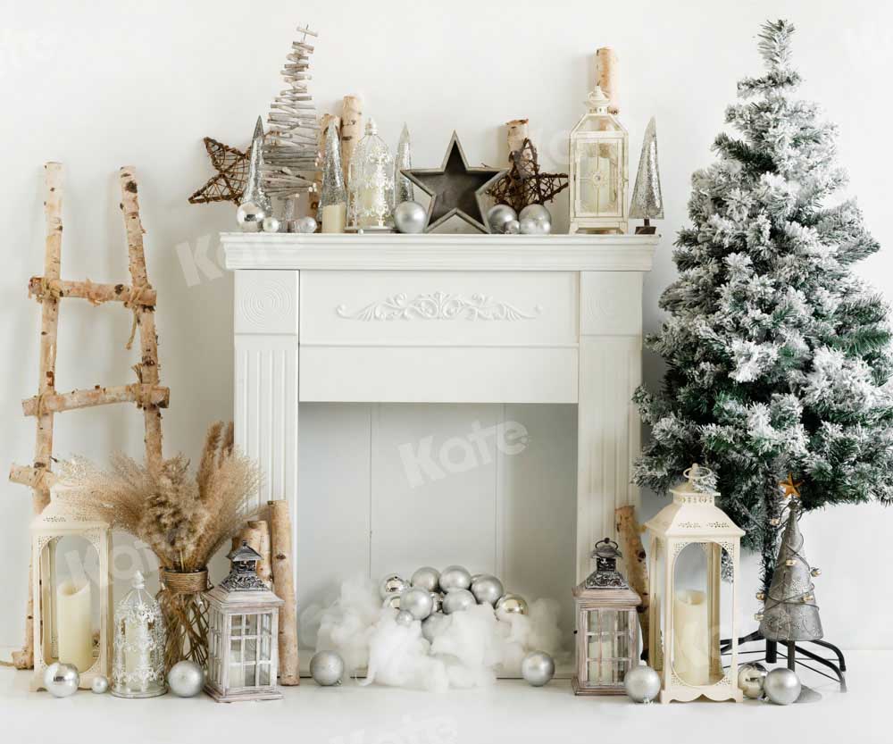 Kate Christmas Fireplace Backdrop White Designed by Emetselch - Kate Backdrop AU