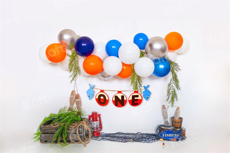 Kate Summer Backdrop One Birthday Balloons Fishing for Photography - Kate Backdrop AU