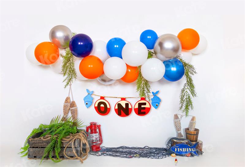 Kate Summer Backdrop One Birthday Balloons Fishing for Photography - Kate Backdrop AU