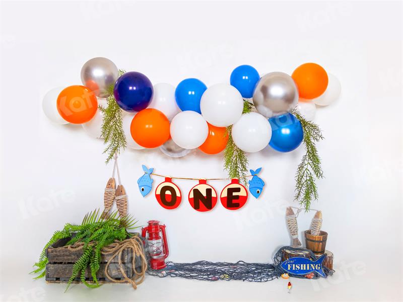 Kate Summer Backdrop One Birthday Balloons Fishing for Photography - Kate Backdrop AU