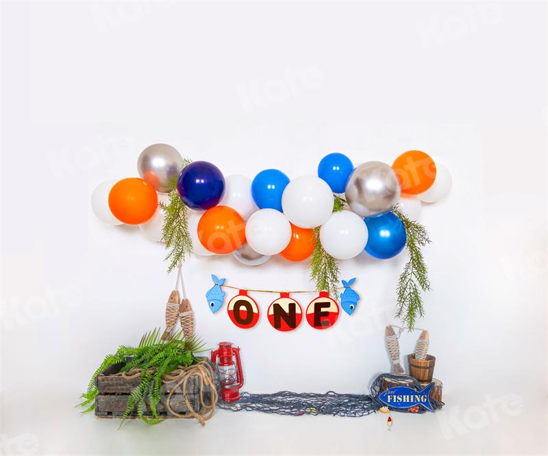 Kate Summer Backdrop One Birthday Balloons Fishing for Photography - Kate Backdrop AU