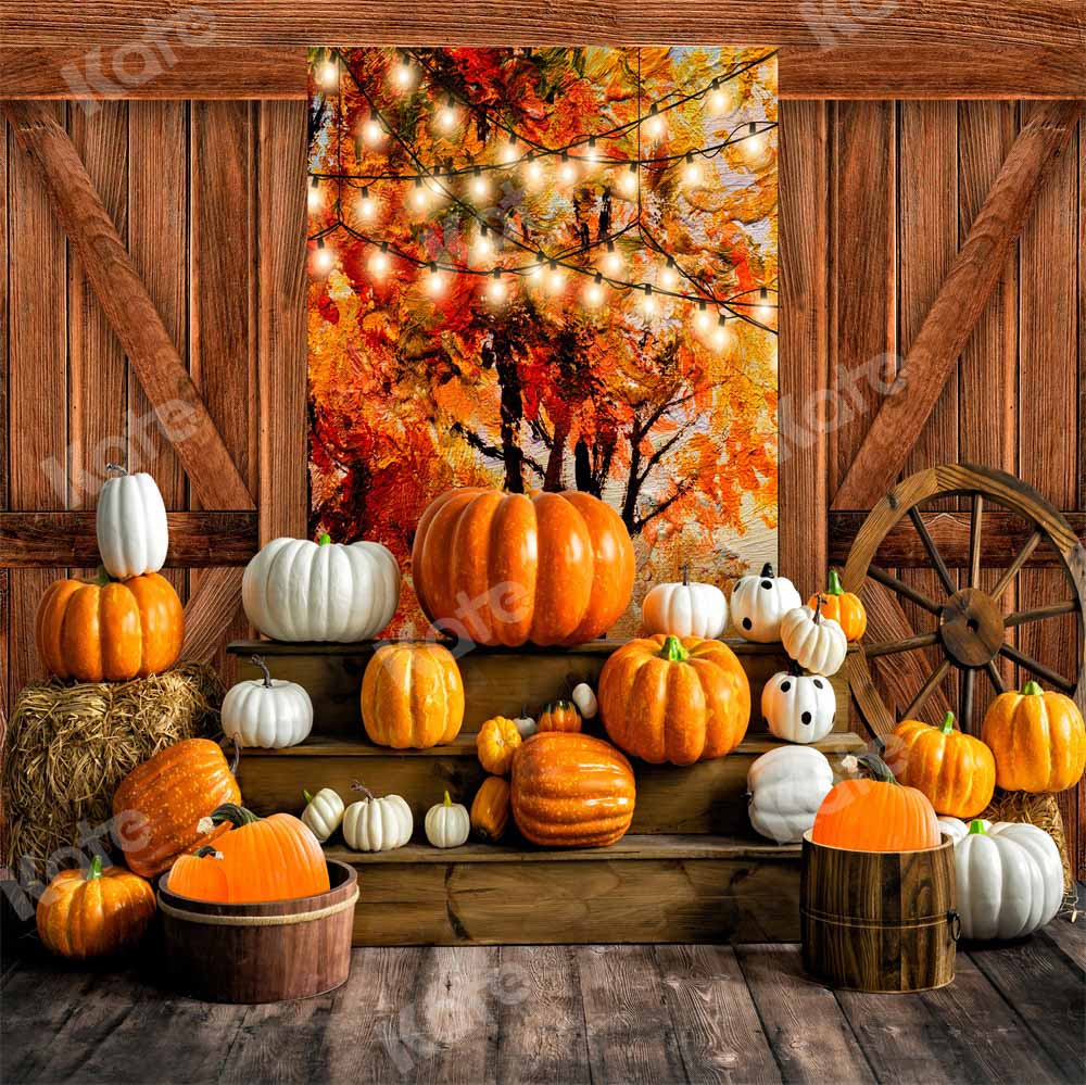 Kate Autumn Pumpkin Backdrop Wooden Door Designed by Emetselch - Kate Backdrop AU