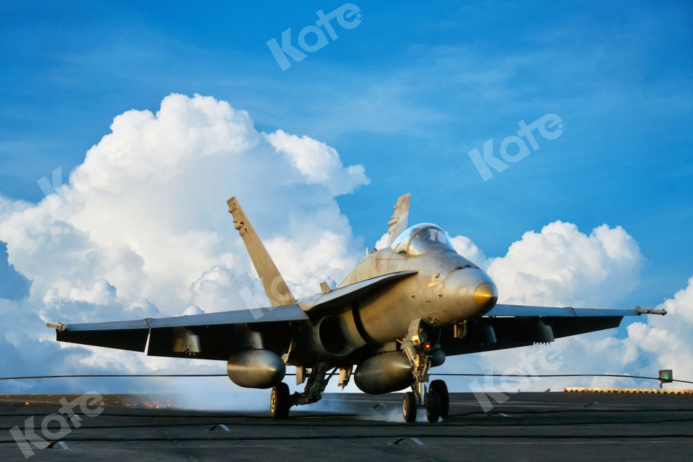 Kate Airplane Backdrop Blue Sky White Clouds Designed by Chain Photography - Kate Backdrop AU