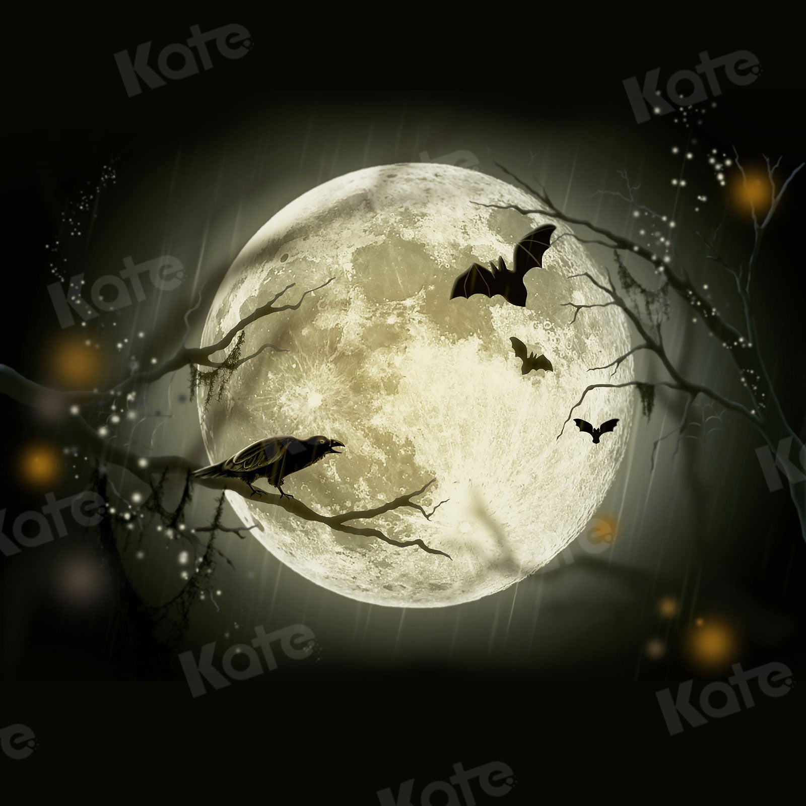 Kate Halloween Backdrop Moon Bat Night for Photography - Kate Backdrop AU