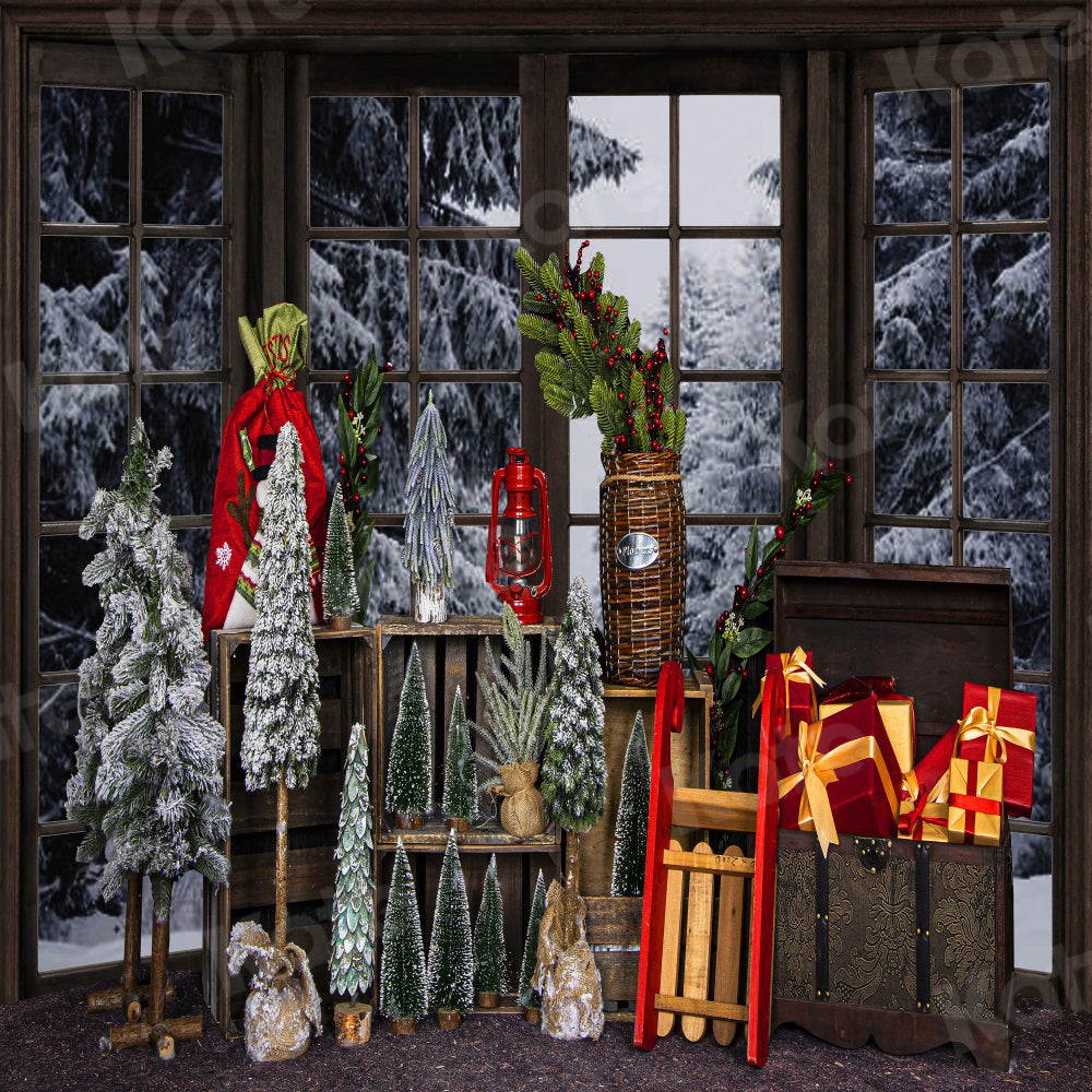 Kate Winter Christmas Backdrop Window Snow Scene Tree for Photography - Kate Backdrop AU
